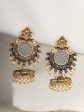 Priyaasi Women Blue Kundan Pearls Gold Plated Jhumka Earrings Discount