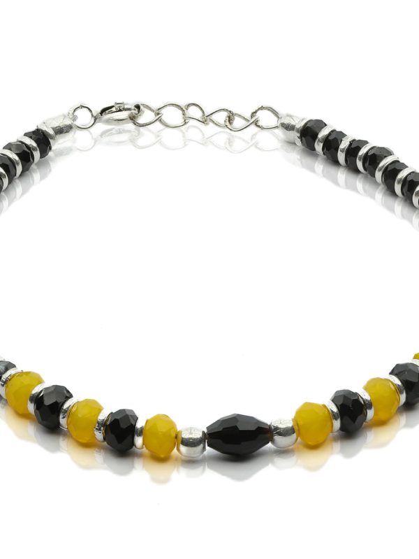 Priyaasi Women Classic Black & Yellow Beaded Sterling Silver Bracelet Fashion