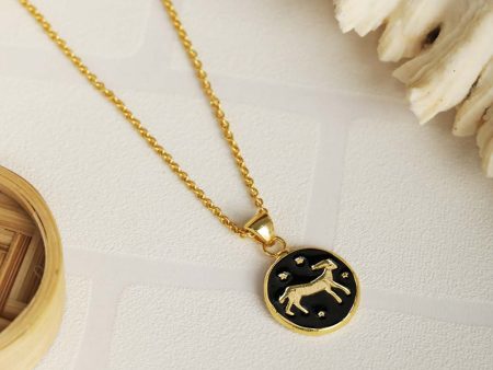 Priyaasi Women Capricorn Zodiac Sign Black Gold Plated Necklace on Sale