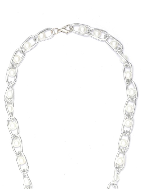 Priyaasi Women Chunky Chain Pearl Silver Plated Necklace Online Sale