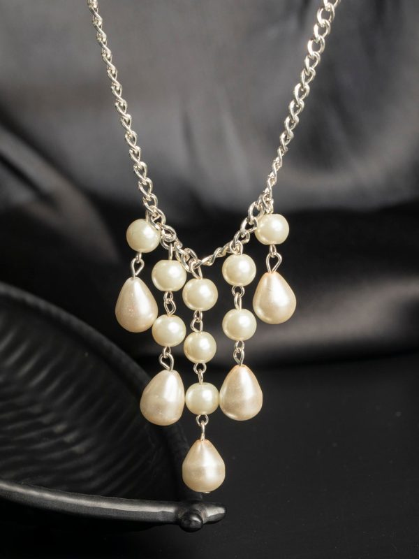 Priyaasi Women Classic Pearl Drop Silver Necklace Hot on Sale