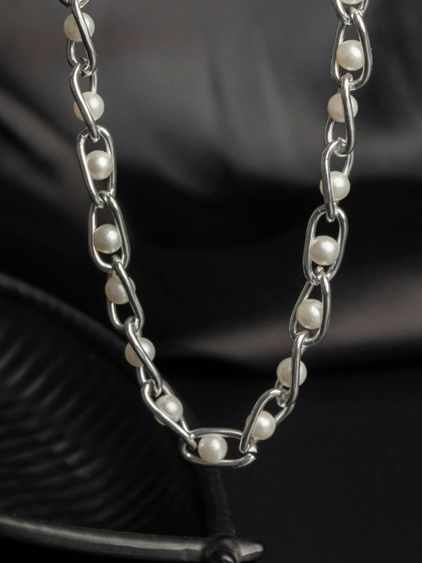 Priyaasi Women Chunky Chain Pearl Silver Plated Necklace Online Sale