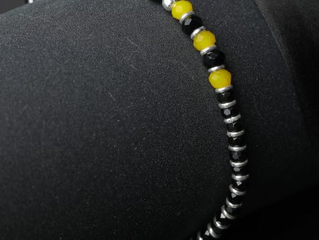 Priyaasi Women Classic Black & Yellow Beaded Sterling Silver Bracelet Fashion