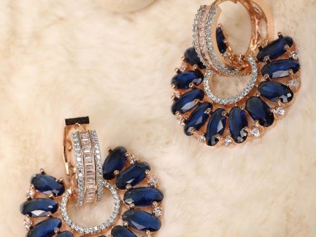 Priyaasi Women Blue Stones American Diamond Hoop Earrings Online now