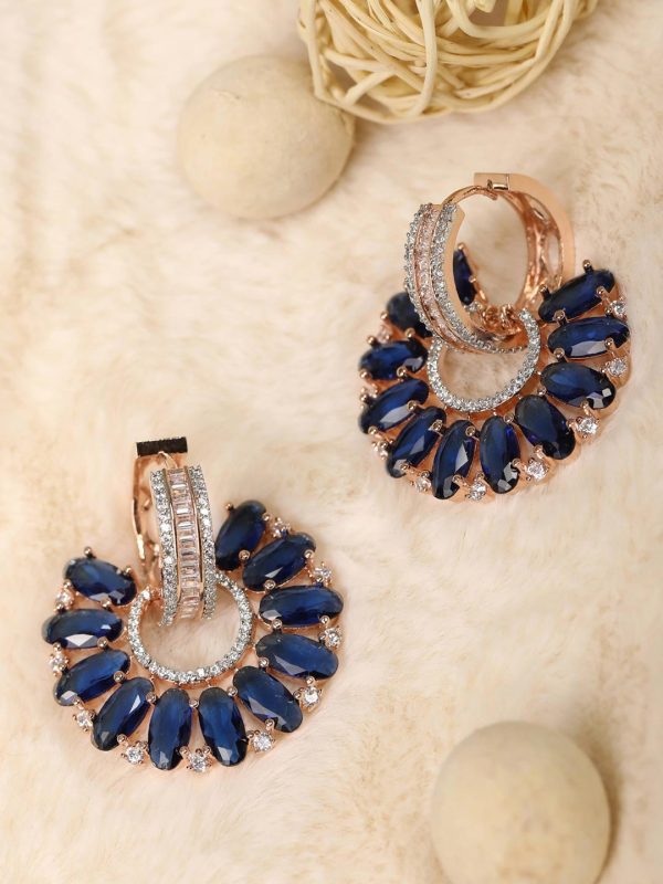 Priyaasi Women Blue Stones American Diamond Hoop Earrings Online now