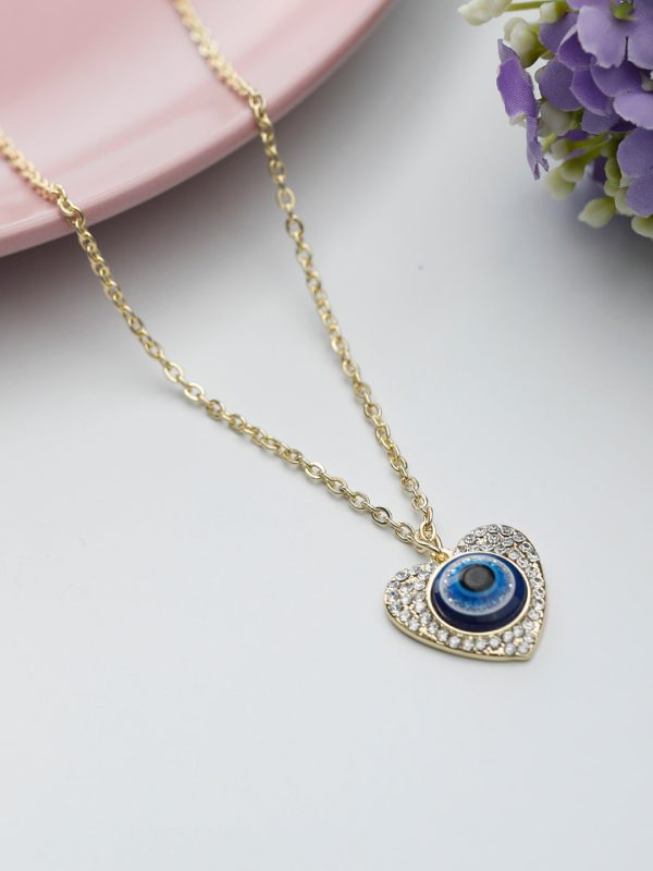 Priyaasi Women Blue Stones Gold Plated Evil Eye Heart Pendant Online