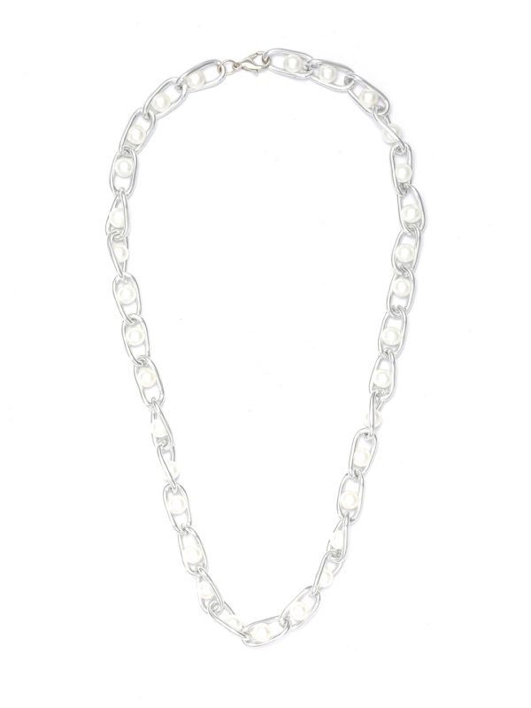 Priyaasi Women Chunky Chain Pearl Silver Plated Necklace Online Sale