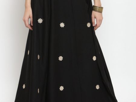 Wahe-NOOR Women s Black Gotta Patti Rayon Skirt Online now