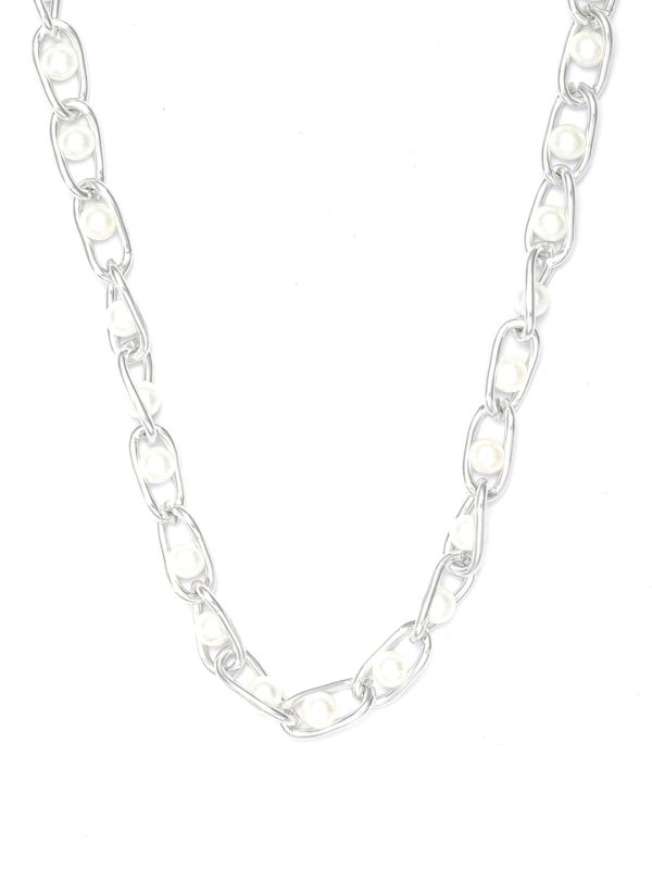 Priyaasi Women Chunky Chain Pearl Silver Plated Necklace Online Sale