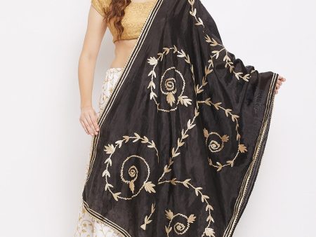 Wahe-NOOR Women s Black Gotta Patti Poly Silk Dupatta For Cheap