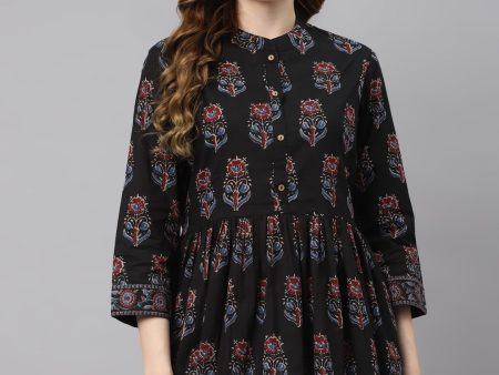 Wahe-NOOR Women s Black Floral Cotton Peplum Top Online Hot Sale