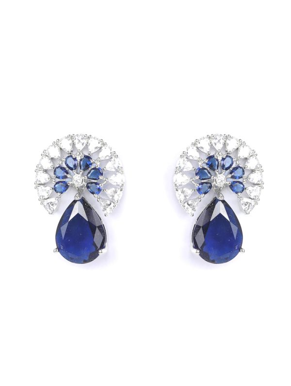 Priyaasi Women Blue American Diamond Silver Plated Drop Earrings Online Sale