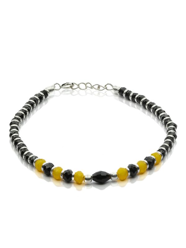 Priyaasi Women Classic Black & Yellow Beaded Sterling Silver Bracelet Fashion