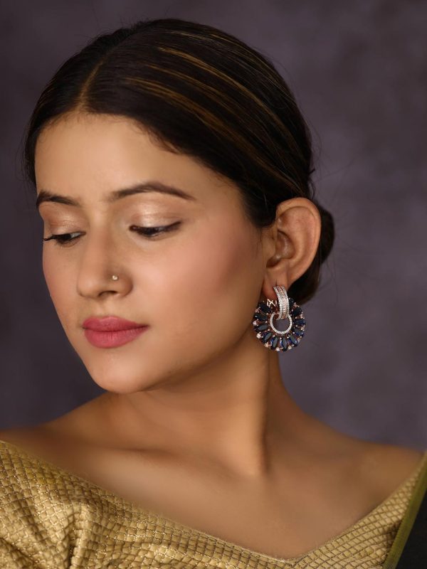 Priyaasi Women Blue Stones American Diamond Hoop Earrings Online now