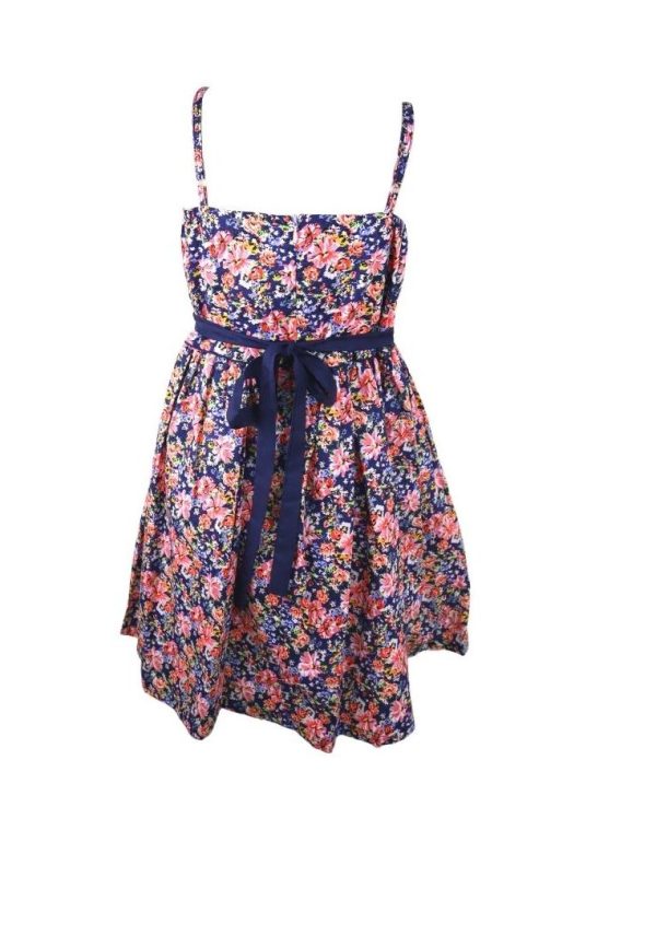 Dress Adjustable Strap Sipit Piping Shirring And Lining Floral Printed - Navy Blue Pink Online Sale