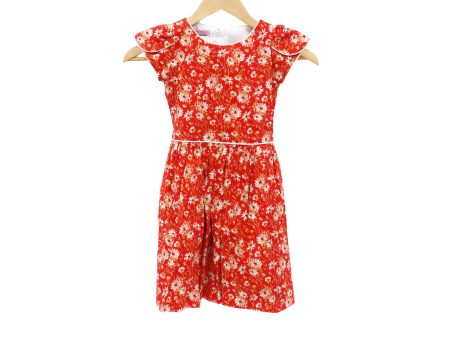 JKC Round Neck Cabbage Sleeves Dress with Floral Print - Red Fashion