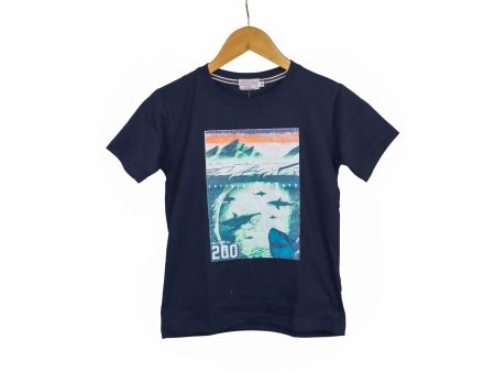 JKC Short Sleeves T-shirt with Greenland Shark Spot Print - Navy Blue Cheap