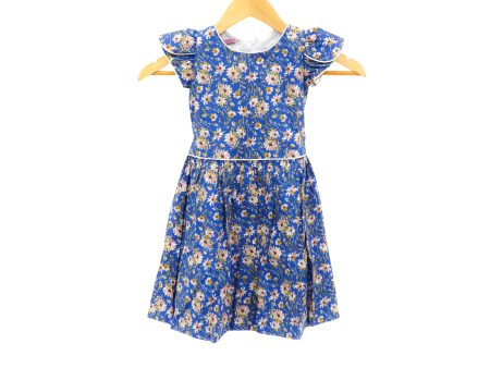 JKC Round Neck Cabbage Sleeves Dress with Floral Print - Royal Blue Fashion