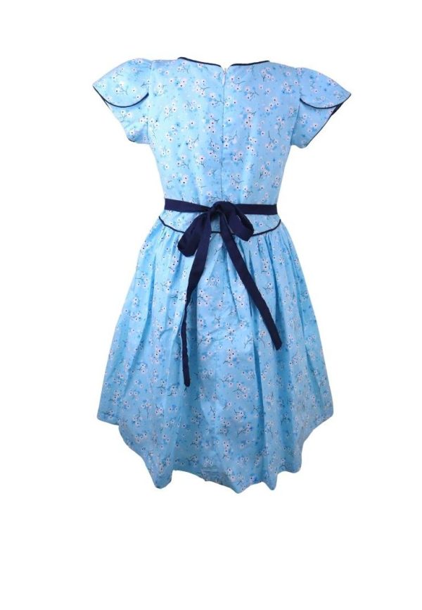 Dress Cabbage Short Sleeves Round Neck Floral Printed With Piping Shirring And Lining - Blue Fashion