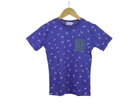 JKC Short Sleeves T-shirt with Boat Full Print and Stripes Chest Pocket - Blue on Sale