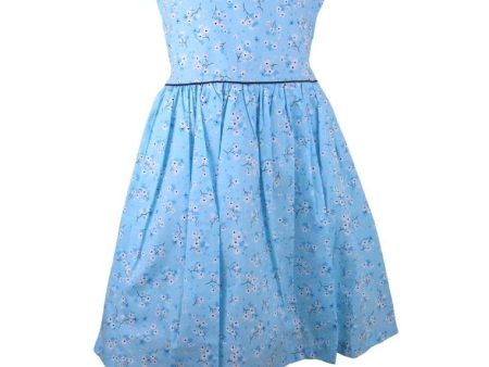 Dress Cabbage Short Sleeves Round Neck Floral Printed With Piping Shirring And Lining - Blue Fashion