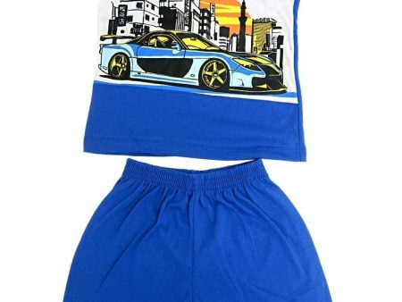 Landmark Short Set Sando Legacy Sport Race Print - Estate Blue Sale