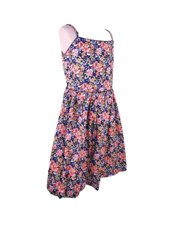 Dress Adjustable Strap Sipit Piping Shirring And Lining Floral Printed - Navy Blue Pink Online Sale