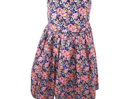 Dress Adjustable Strap Sipit Piping Shirring And Lining Floral Printed - Navy Blue Pink Online Sale