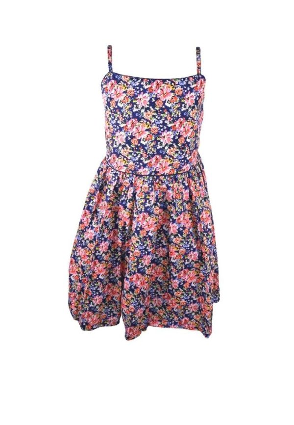 Dress Adjustable Strap Sipit Piping Shirring And Lining Floral Printed - Navy Blue Pink Online Sale