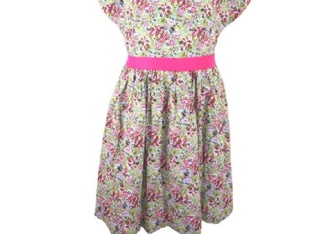 Dress Continuous Short Sleeves With Band Shiring And Lining Floral Printed - Green Pink Fashion