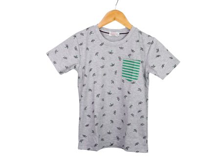 JKC Short Sleeves T-shirt with Boat Full Print and Stripes Chest Pocket - Top Dye Sale