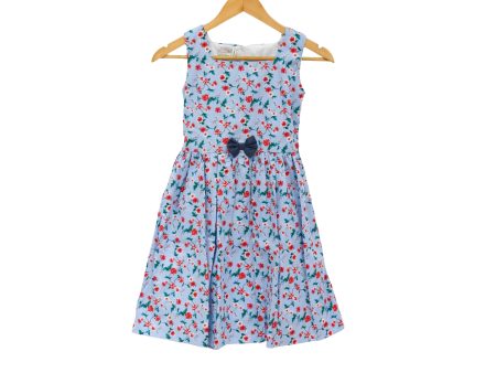 JKC Square Neck Sleeveless Dress with Floral Print and Ribbon - Blue Supply