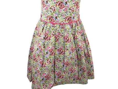 Dress Adjustable Strap Sipit Piping Shirring And Lining Floral Printed - Green Pink Cheap