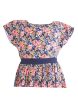 Dress Continuous Short Sleeves With Band Shiring And Lining Floral Printed - Navy Blue Pink Discount