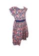 Dress Continuous Short Sleeves With Band Shiring And Lining Floral Printed - Navy Blue Pink Discount