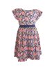 Dress Continuous Short Sleeves With Band Shiring And Lining Floral Printed - Navy Blue Pink Discount