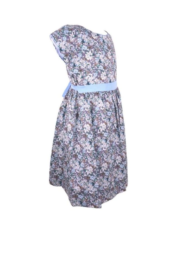 Dress Continuous Short Sleeves With Band Shiring And Lining Floral Printed - White Blue Sale