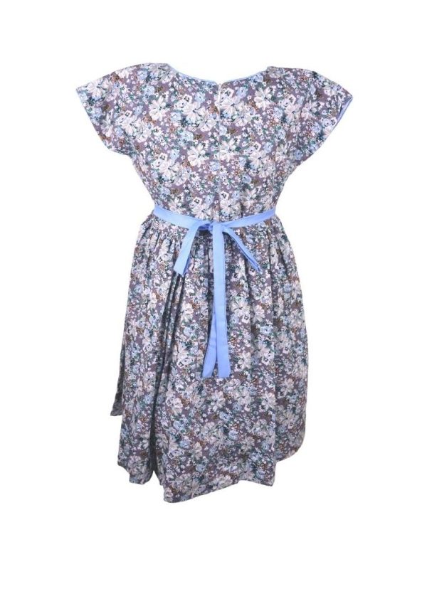 Dress Continuous Short Sleeves With Band Shiring And Lining Floral Printed - White Blue Sale