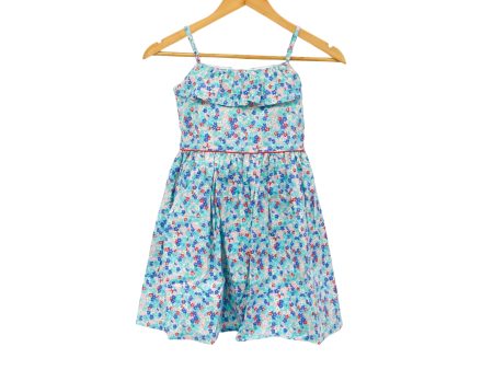 Kidscapade P. Square Neck with Ruffles Dress with Adjustable Strap and Floral Print - Aqua Blue Discount